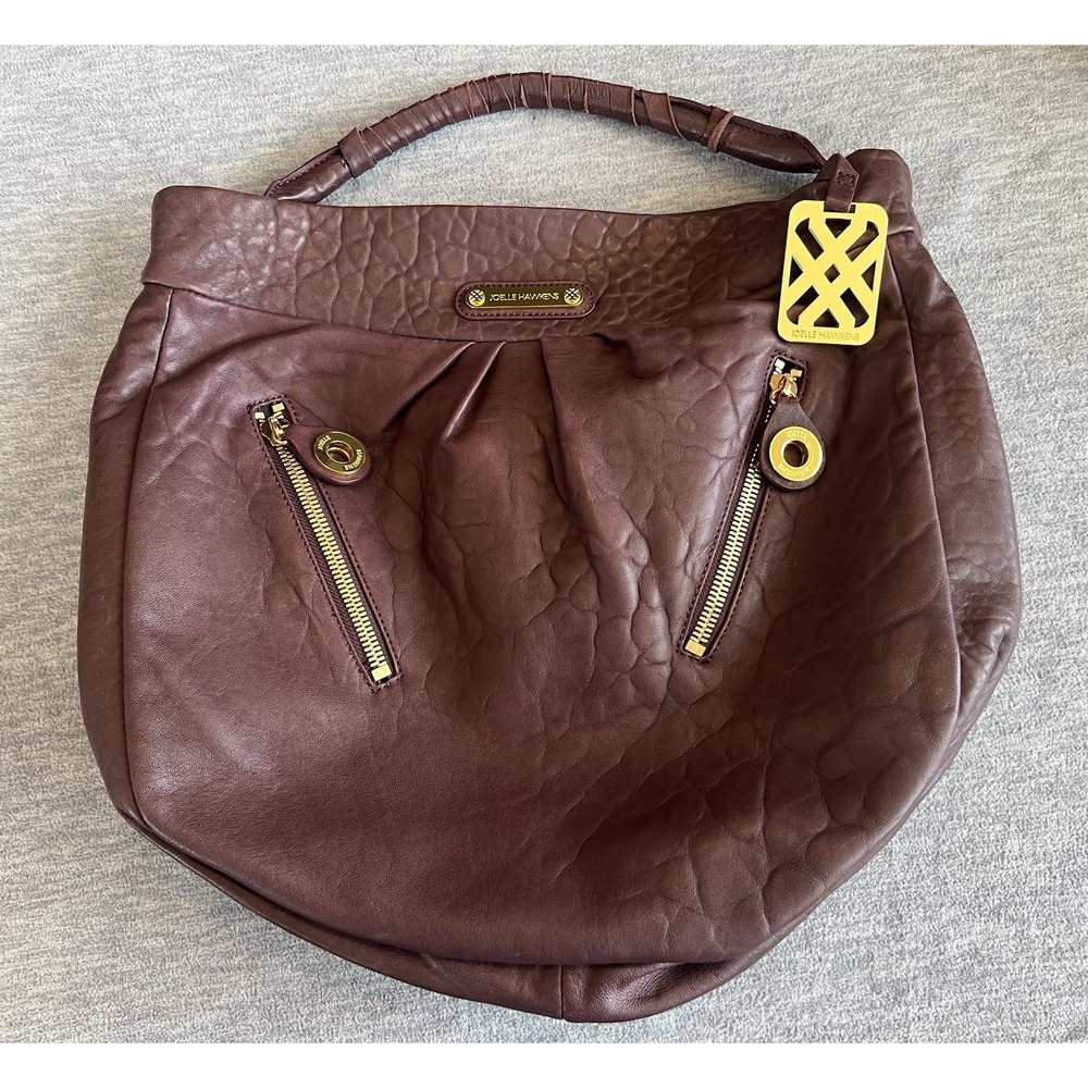 Joelle Hawkens Hobo Slouch Leather Handbag Plum Purple Wrapped Handle Large New‎
